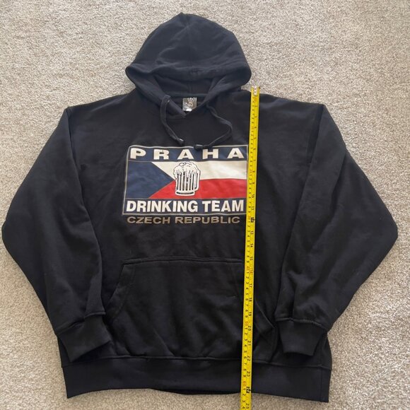 Vintage Praha Drinking Team Czech Republic Graphic Black Hoodie Sweatshirt M - Picture 5 of 6